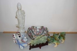 Mixed Lot: Various modern Oriental items to include a white china figure a pair of foo dogs, a