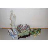 Mixed Lot: Various modern Oriental items to include a white china figure a pair of foo dogs, a