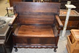 20th Century hardwood monks type bench with storage base, 107cm wide