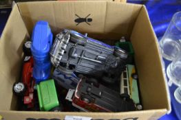 Box of various assorted toy vehicles