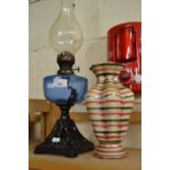 Iron based oil lamp and an Italian pottery vase
