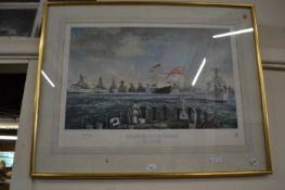 Spithead Fleet Review by Leslie Wilcox, Silver Jubilee commemorative limited edition print in gilt
