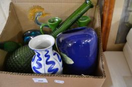 Mixed Lot: Green glass vase, pair of ceramic ewers etc