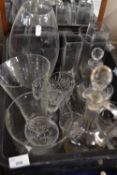 Quantity of assorted glass to include vases, decanter, drinking glasses etc