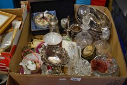 Mixed Lot: White metal wares, tea wares, trinket dishes, picture frames etc