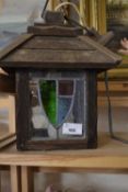 Stained glass wood framed hanging lantern