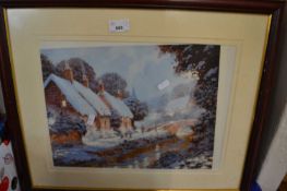 Calling the Ducks by Robert J Hammond, reproduction print together with another of a winter scene,