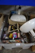 Box of various vintage light bulbs, electrical fittings etc