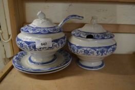 Pair of Ashworth Bros "Queen Anne" sauce tureens and saucers