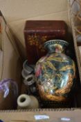 Mixed Lot: Pair of spill vases, glass swan, trinket box etc
