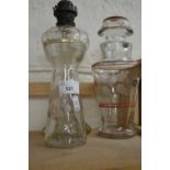 Glass based oil lamp together with Hyacinth vase and a glass jug