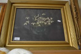 Naive study of snowdrops, oil on canvas, framed