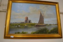 A Wherry on the Broads, oil on canvas, gilt frame