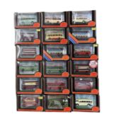 A collection of various boxed Exclusive First Editions die-cast buses, including Grey-Green,