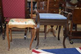 Late 19th Century piano stool with blue upholstered top plus a further floral topped stool (2)
