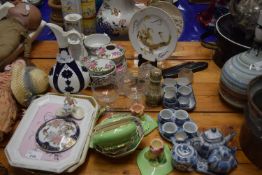Mixed Lot: Porcelain dressing table set, miniature tea wares, Royal Winton candlesticks and other