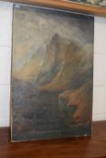 19th Century school study of an upland landscape, oil on canvas, unframed (a/f)