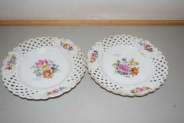 Pair of Meissen floral and gilt decorated plates with lattice work borders