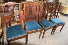 Set of four Edwardian dining chairs plus two other chairs with similar upholstery (6)