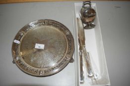 Mixed Lot: Silver plated tray, serving items, sugar scuttle etc