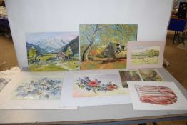 Mixed Lot: Various unframed watercolours, oil on board studies etc