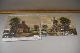 W E Plumstead, a pair of early 20th Century oil on board studies of a windmill and a rural church
