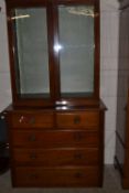 Late Victorian Americal walnut chest of five drawers together with a related glazed top section,