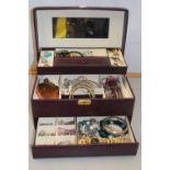 Cantilever jewellery box and various costume jewellery, wristwatch etc