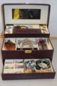 Cantilever jewellery box and various costume jewellery, wristwatch etc