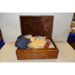 Oak former cutlery box now containing a collection of assorted coinage to include a large range of