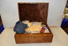 Oak former cutlery box now containing a collection of assorted coinage to include a large range of