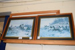 A coloured print, The Clubhouse together with two further prints of hunting interest (3)