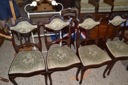 Set of four late 19th Century mahogany framed salon type chairs with floral upholstery