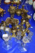 Mixed Lot: Collection of small and miniature brass candlesticks, glass dressing table candlesticks