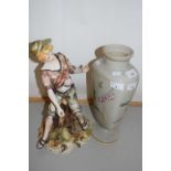 19th Century opaque glass vase decorated with arum lilies together with a Capodimonte figure (2)