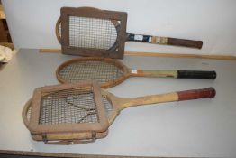 Mixed Lot: Three vintage tennis rackets