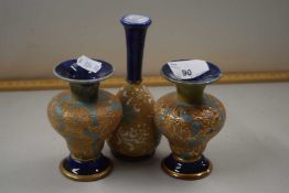 Group of three Royal Doulton stone ware vases with blue glazed highlights