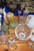 Mixed Lot: Various wares to include glass dolphins, assorted glass bowls, clear glass candelabra