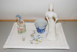 Mixed Lot: Figurines, miniature floral vases, basket effect serving dish etc