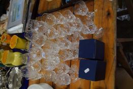 Quantity of modern clear cut glass wines, brandy balloons and others