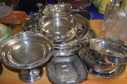 Mixed Lot: Various assorted silver plated wares to include serving dishes, tazza, candelabra and