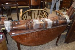 Set of four heavy oak dining or snooker table legs with brass casters