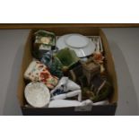 Box of various assorted small ornaments, porcelain place markers etc