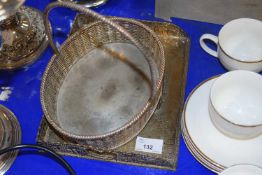 Mixed Lot: Silver plated table basket, small two handled tray etc
