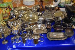 Large Mixed Lot: Various assorted silver plated tea wares, cruet items, butter dish, vases etc