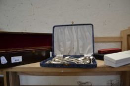 Quantity of assorted cased flat ware to include an antler handled carving set