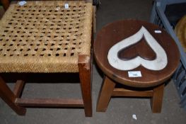 Rattan upholstered stool and a wooden footstool