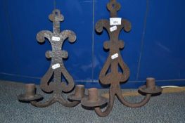 Pair of metal double candle holders
