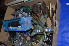 Quantity of toy aeroplanes and a pair of miniature model cannon