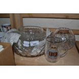 Mixed Lot: Glass dishes and a commemorative half pint mug